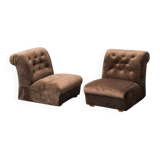 Pair of brown velvet armchairs from the 1970s vintage modernism
