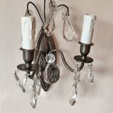 Wall light in tinned brass and crystal pendants - rococo light 2 lights