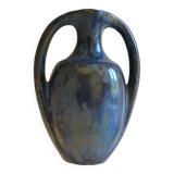 Iridescent Pierrefonds stoneware amphora vase, Art Deco, 1930, signed
