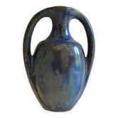 Iridescent Pierrefonds stoneware amphora vase, Art Deco, 1930, signed