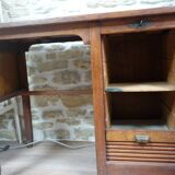 Wooden curtain desk with folding shelf