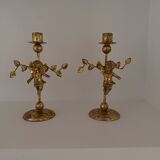 2 golden candlesticks "cherubs"