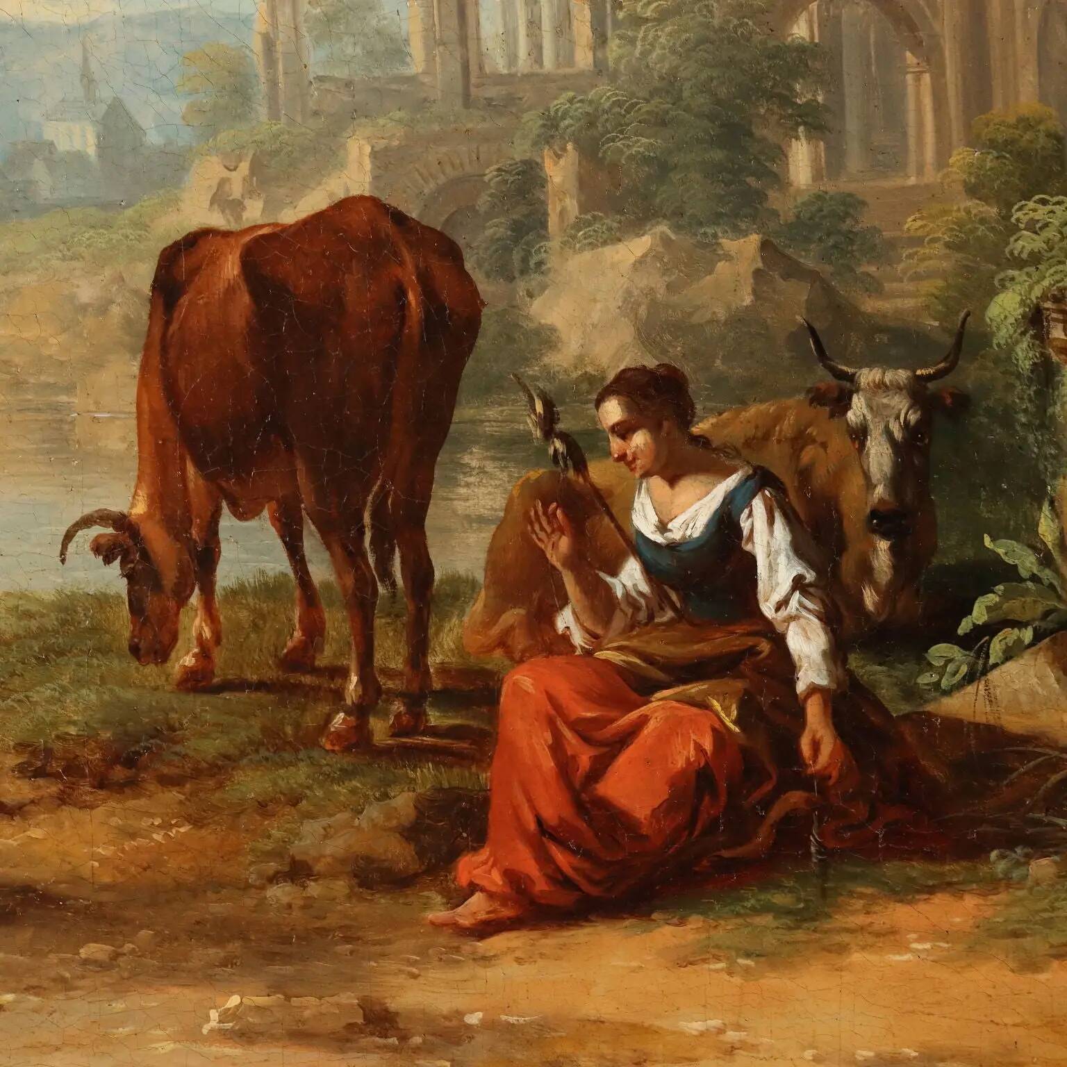 Old painting signed by Christian Georg Schütz I, landscape from the 1700s.