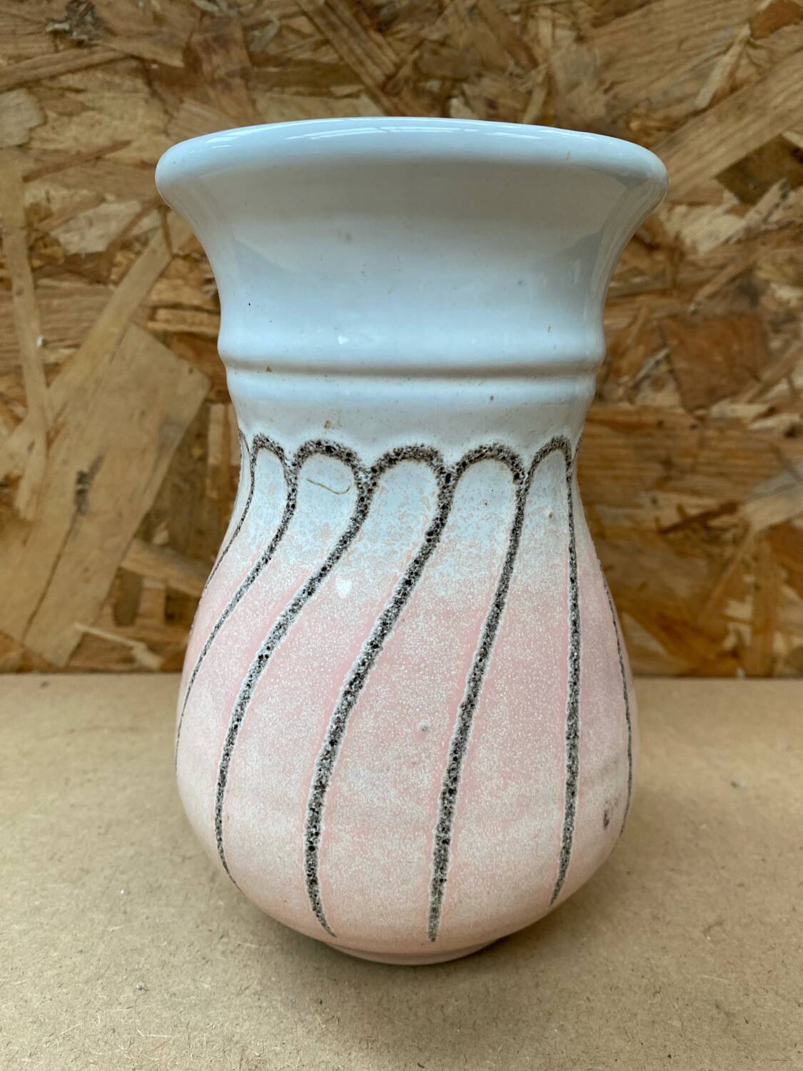 Antique strehla vase pink & white ceramic 1959 west germany vintage