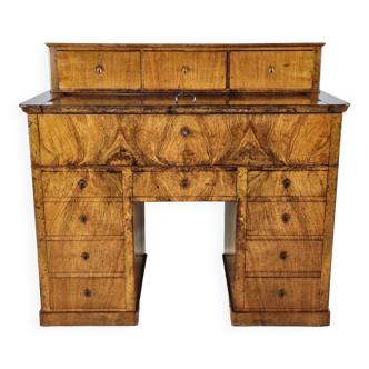 Art Decò open walnut writing desk with 17 drawers