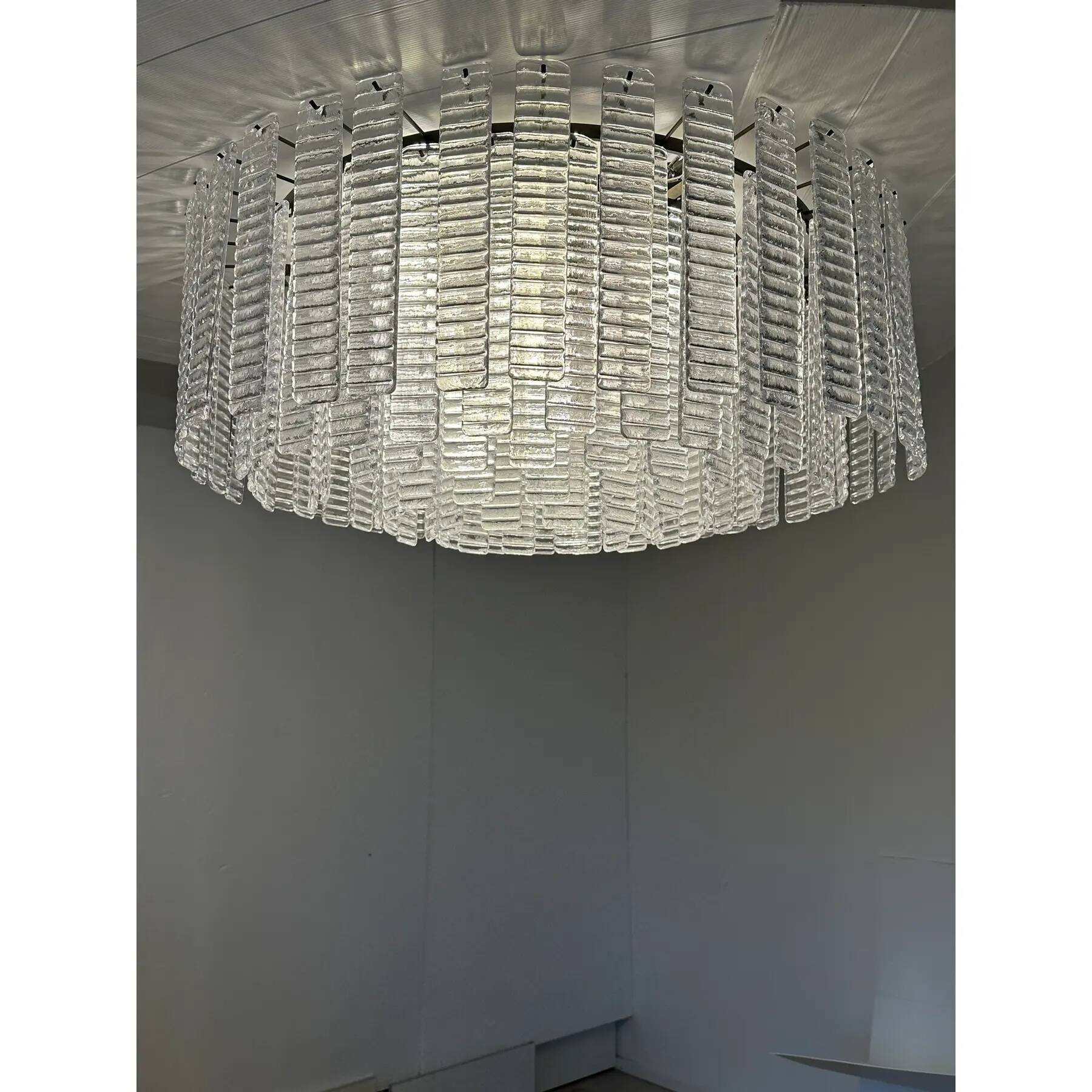 Contemporary Modern Clear Strips “Listelli” Murano Glass Burnish Flush Moun
