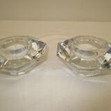 Duo of octagonal candle holders in transparent crystal