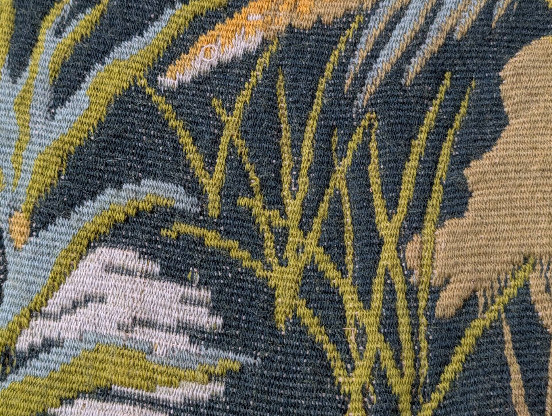 Large Aubusson tapestry "Verdure with birds" signed
