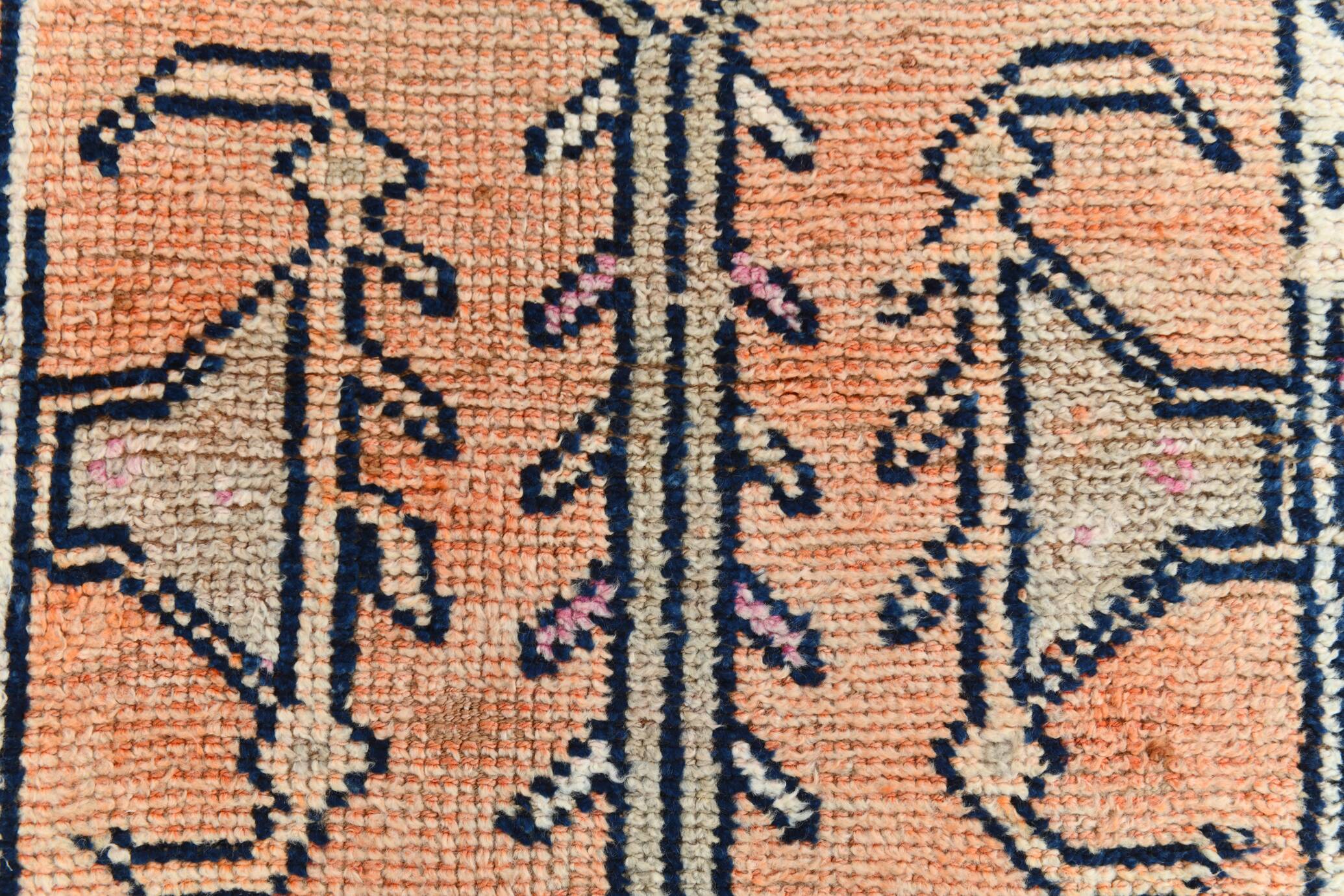 3x11 Pastel Salmon & Pink Runner, Natural Wool Runner Rug, 87x342 Cm