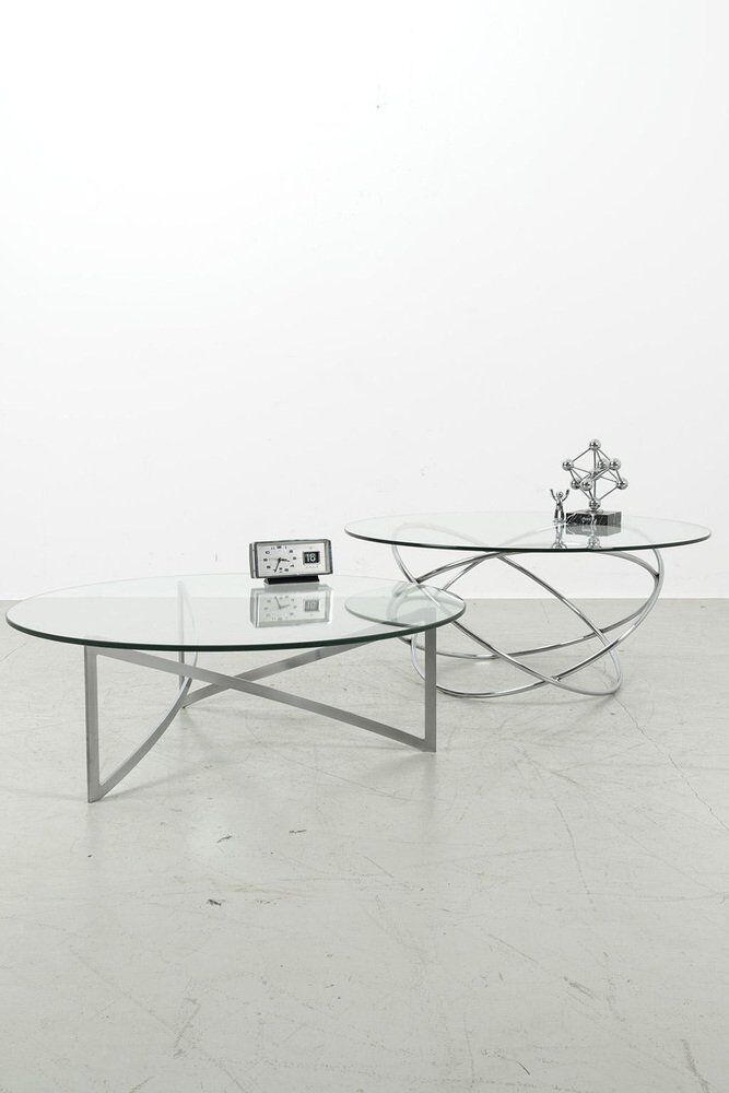 Table basse vintage en verre et acier