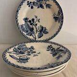 Series of 6 old flat plates in blue earthenware from Gien Iron Earth mature model