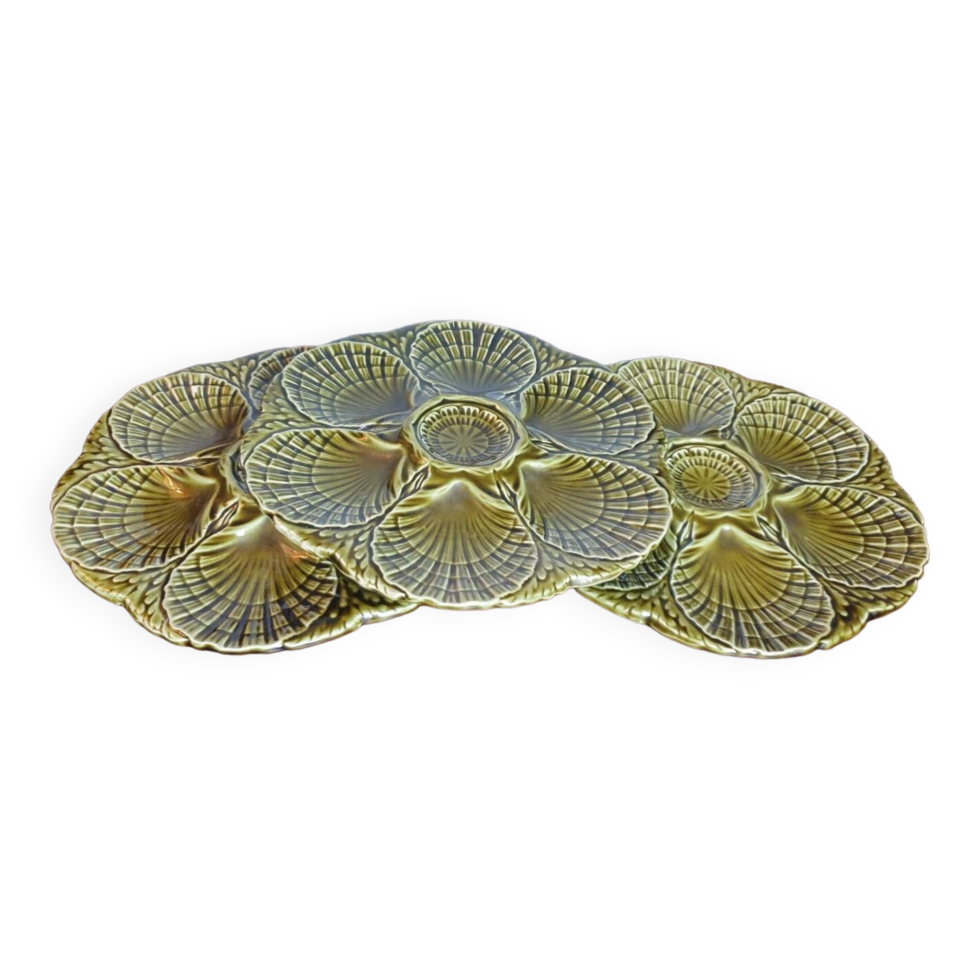 Three Sarreguemine oyster plates