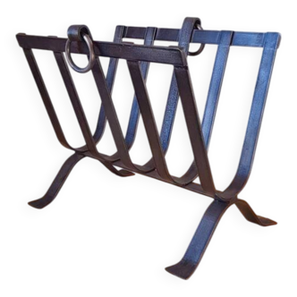 Brutalist Steel Magazine Rack by J. Adnet, 1950.