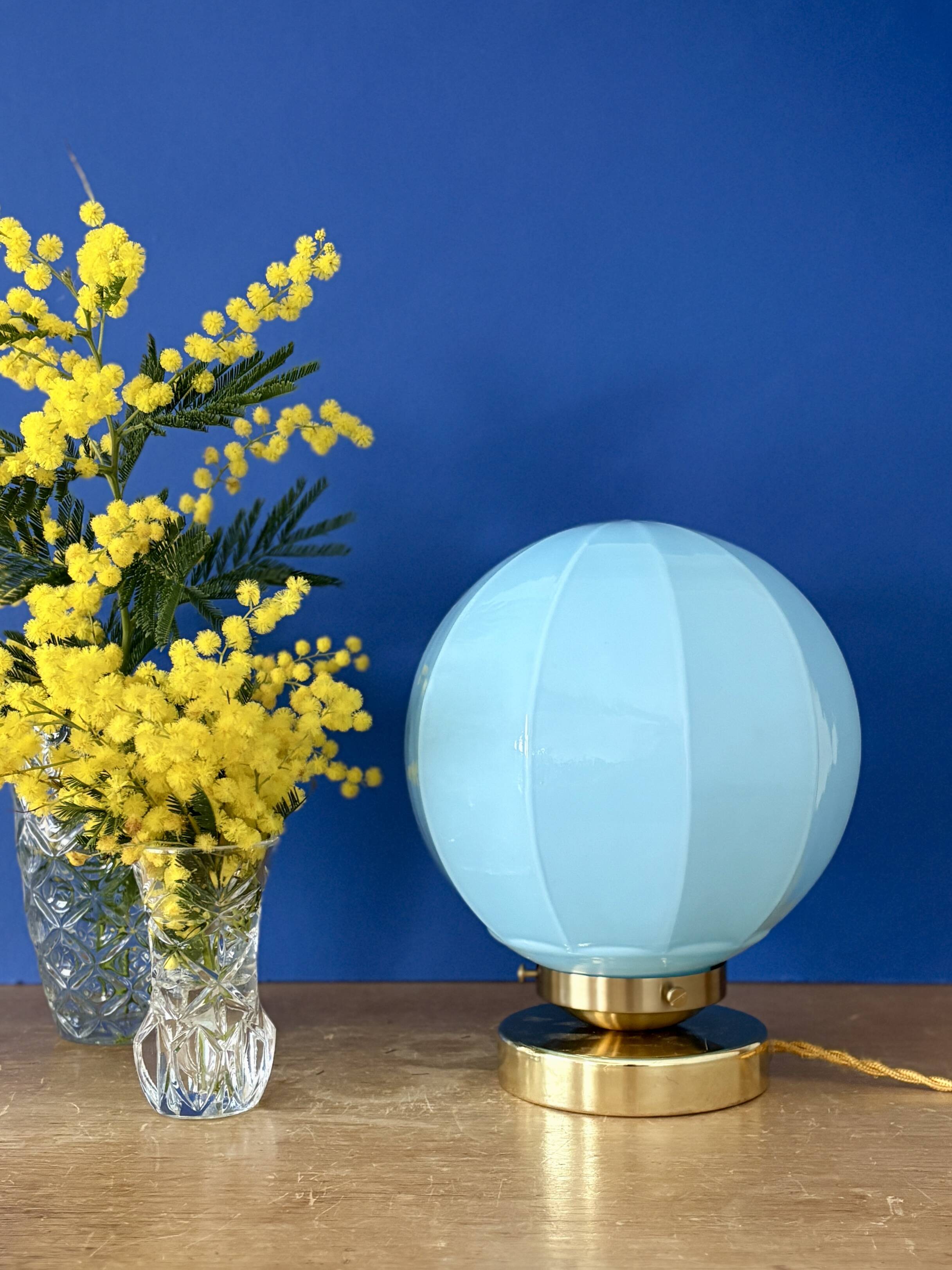 Vintage Art Deco blue opaline globe table lamp