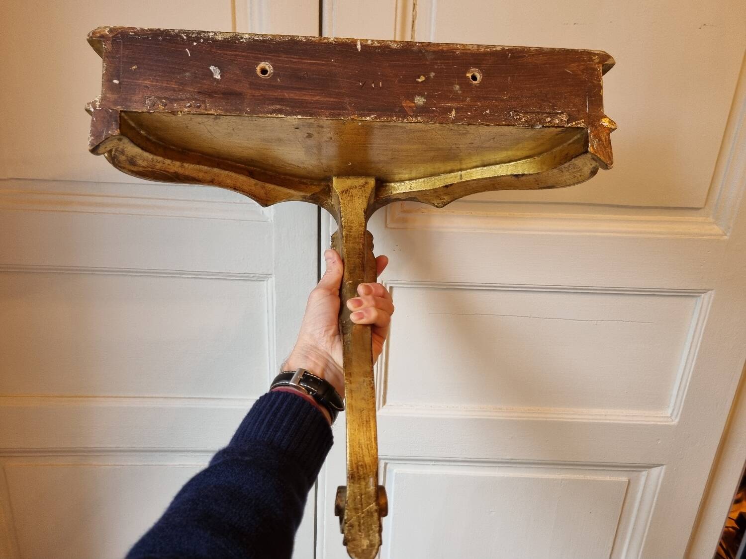 Mid-19th century wall console in wood and gilded stucco