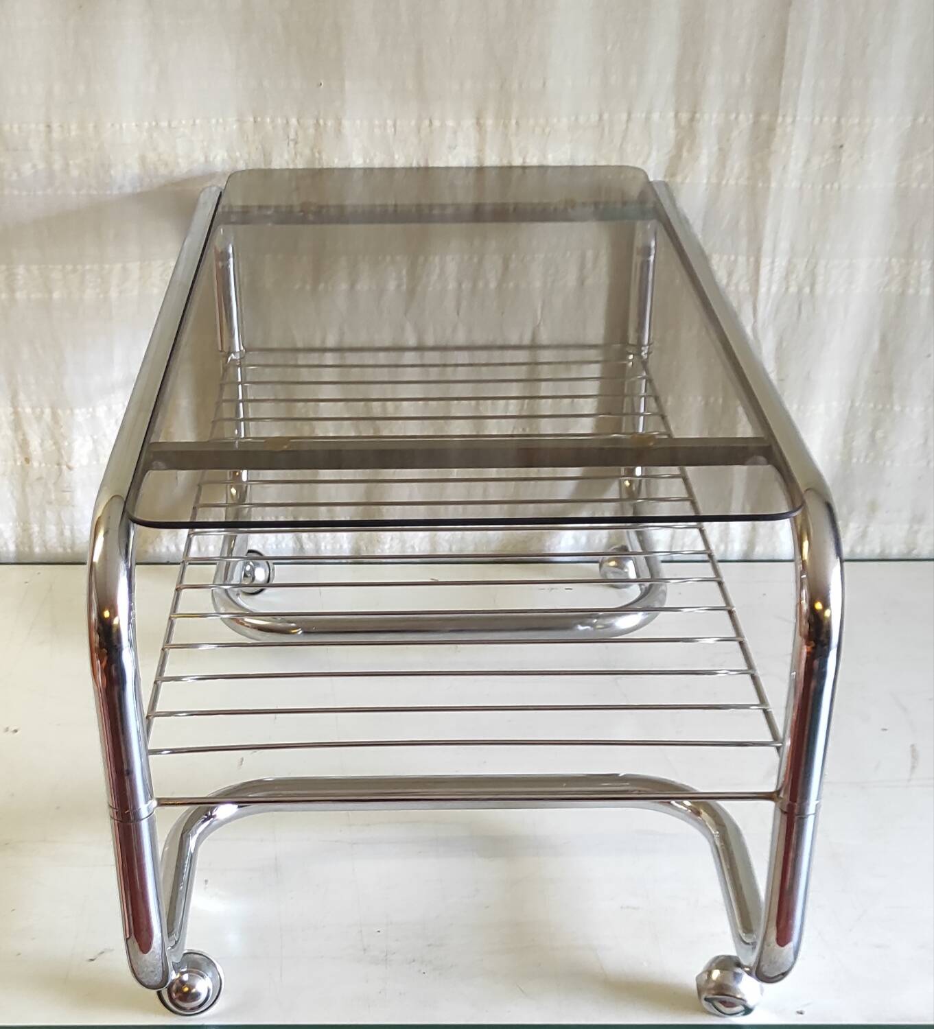 Coffee table tubular chrome structure and smoked glass - 1970s