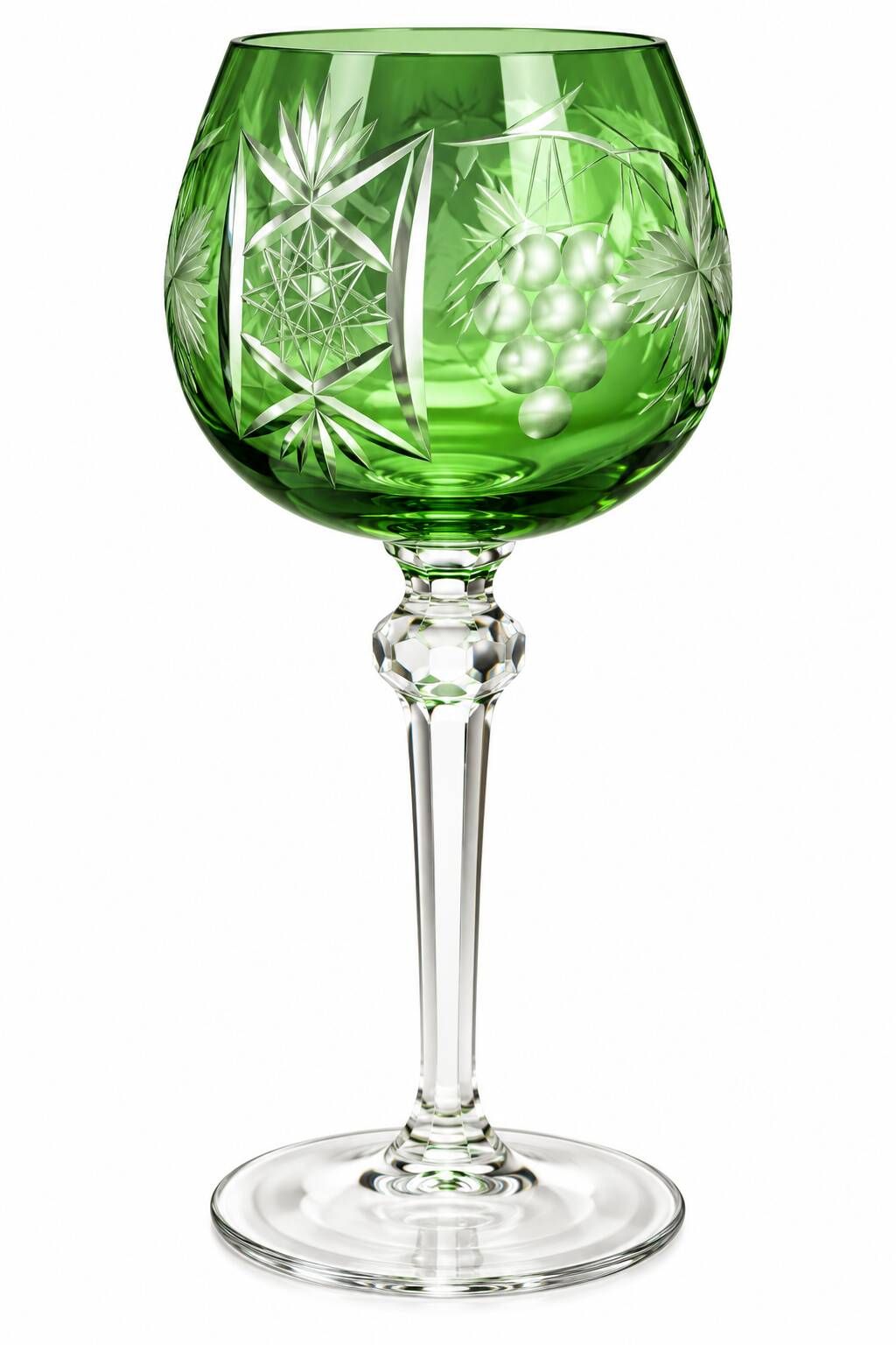 Set of 6 coloured wine glasses, vine decoration, Bohemian style – H. 20 cm
