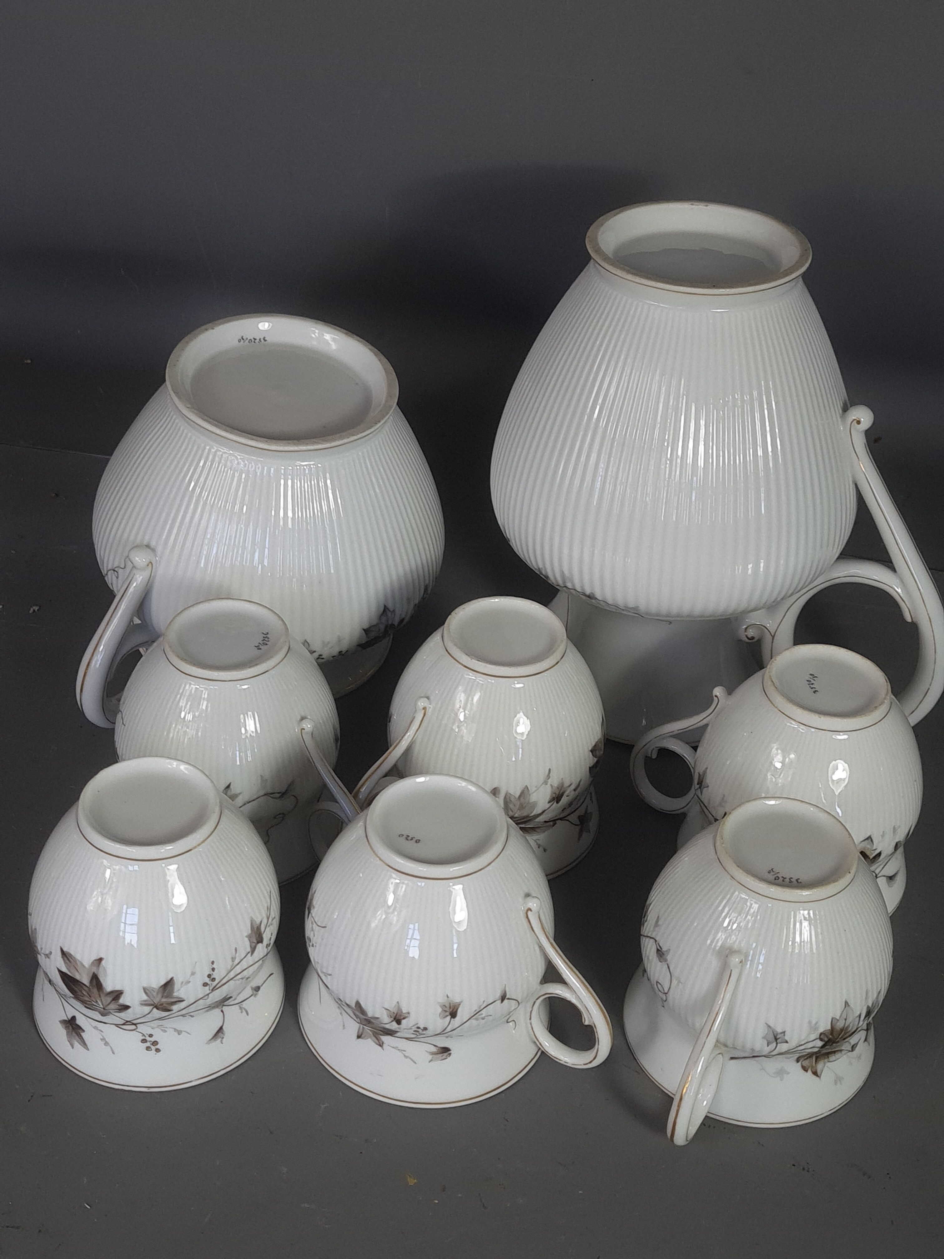 Old coffee set 8 pcs porcelain decoration painted with grapefruit around 1900