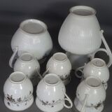 Ancien service à café 8 pcs porcelaine décor peint de pampres vers 1900