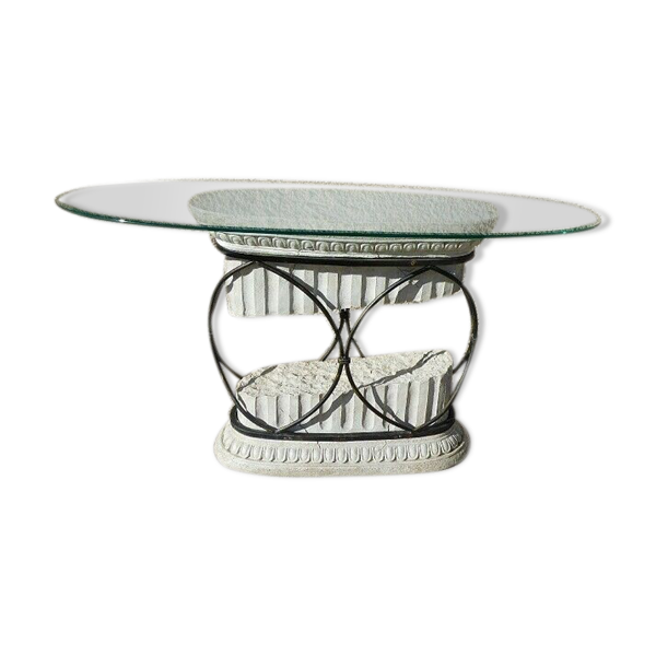 Console colonne grecque en fer forge et verre