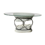 Greek column console in forge iron and glass