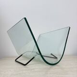Post modern Fiam Italy curved glass magazine rack , 1980’s