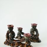pair of double ceramic candlesticks, Brown & Pink, 1970