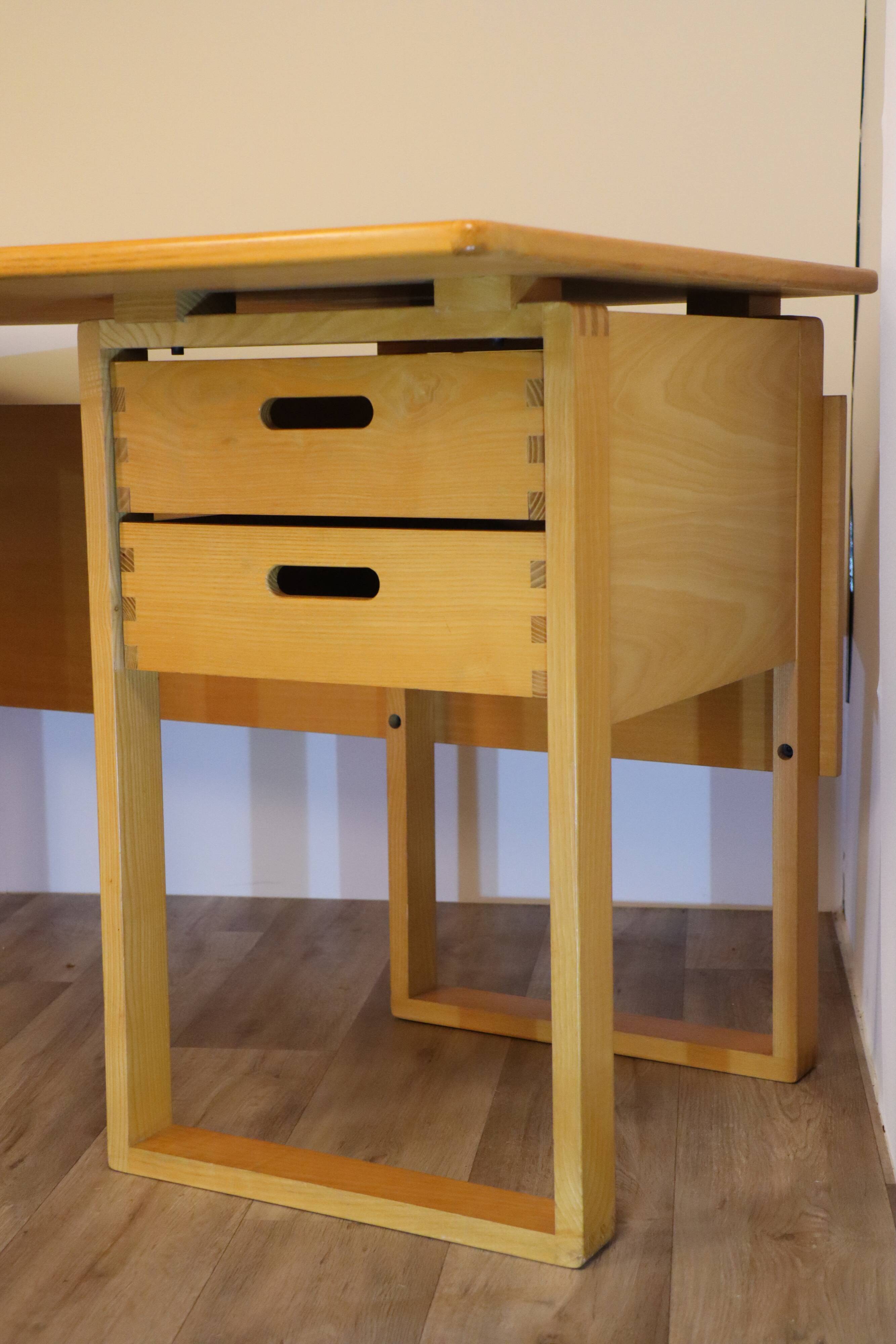 Vintage architect's desk in light wood circa 1970
