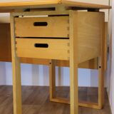 Vintage architect's desk in light wood circa 1970