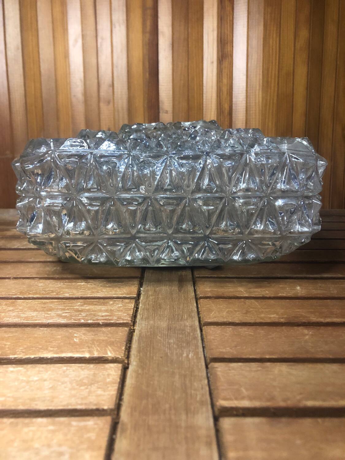 Old ceiling light molded glass wall lamp + vintage metal support