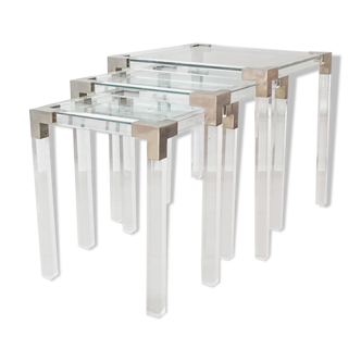 Set of 3 Lucite Nesting tables, France, 1970's