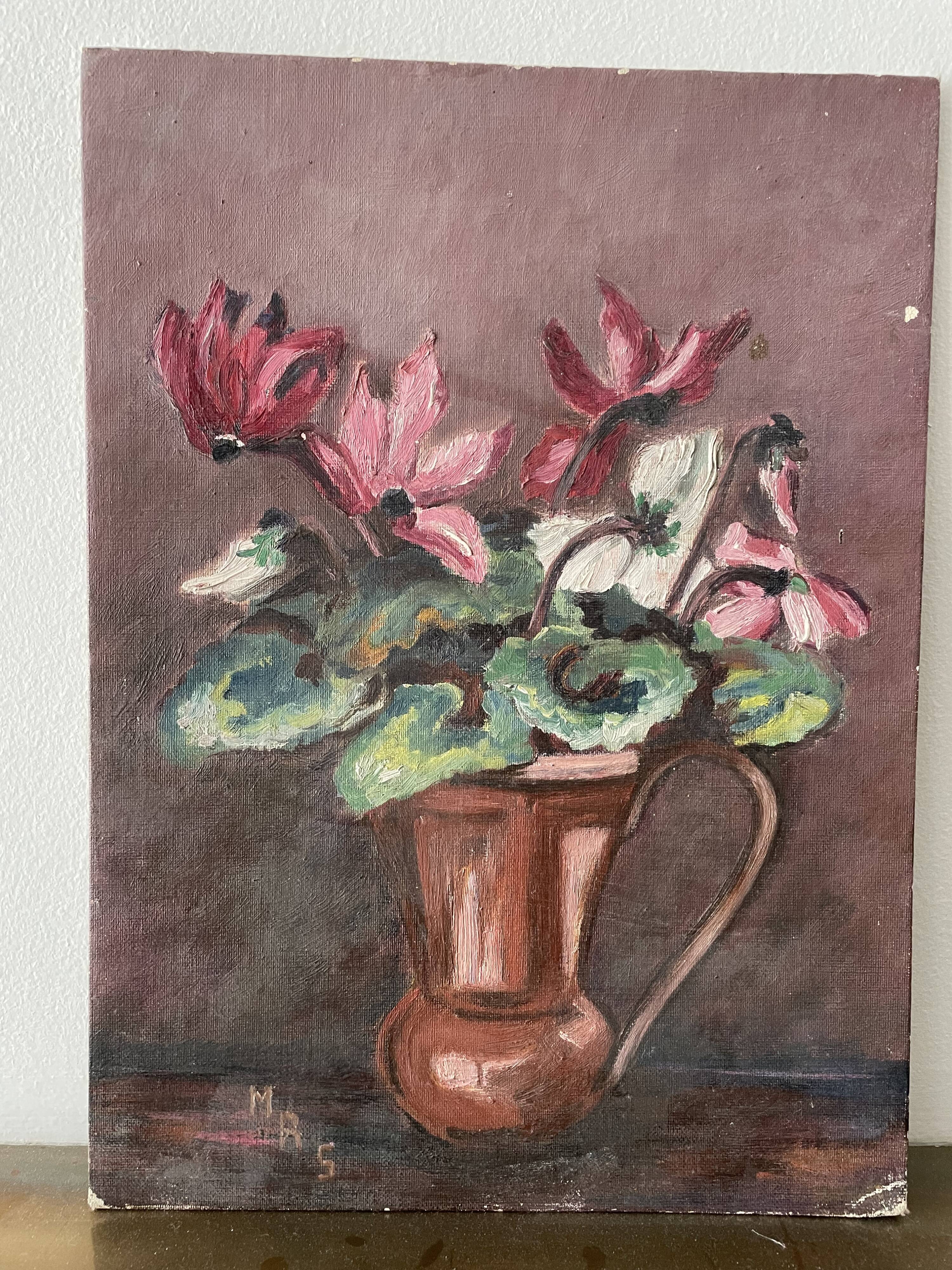 Ancient painting - Bouquet of cyclamens