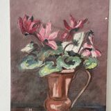 Tableau ancien - bouquet de cyclamens