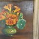 Tableau Huile sur Panneau bouquet de fleurs capucines dans vase Signé L. Fè