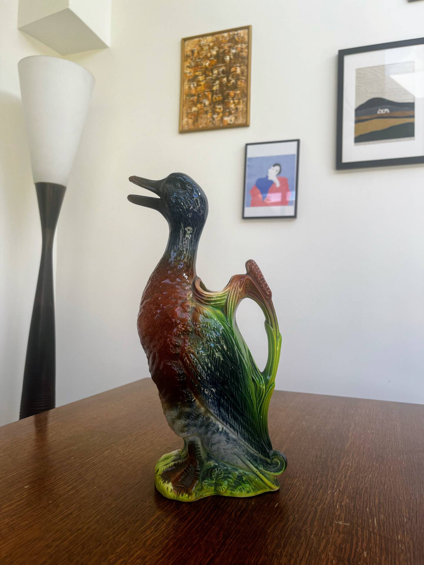 Duck jug in barbotine Saint-Clément France