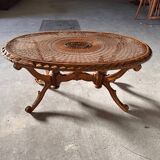 Table basse en bois et cannage