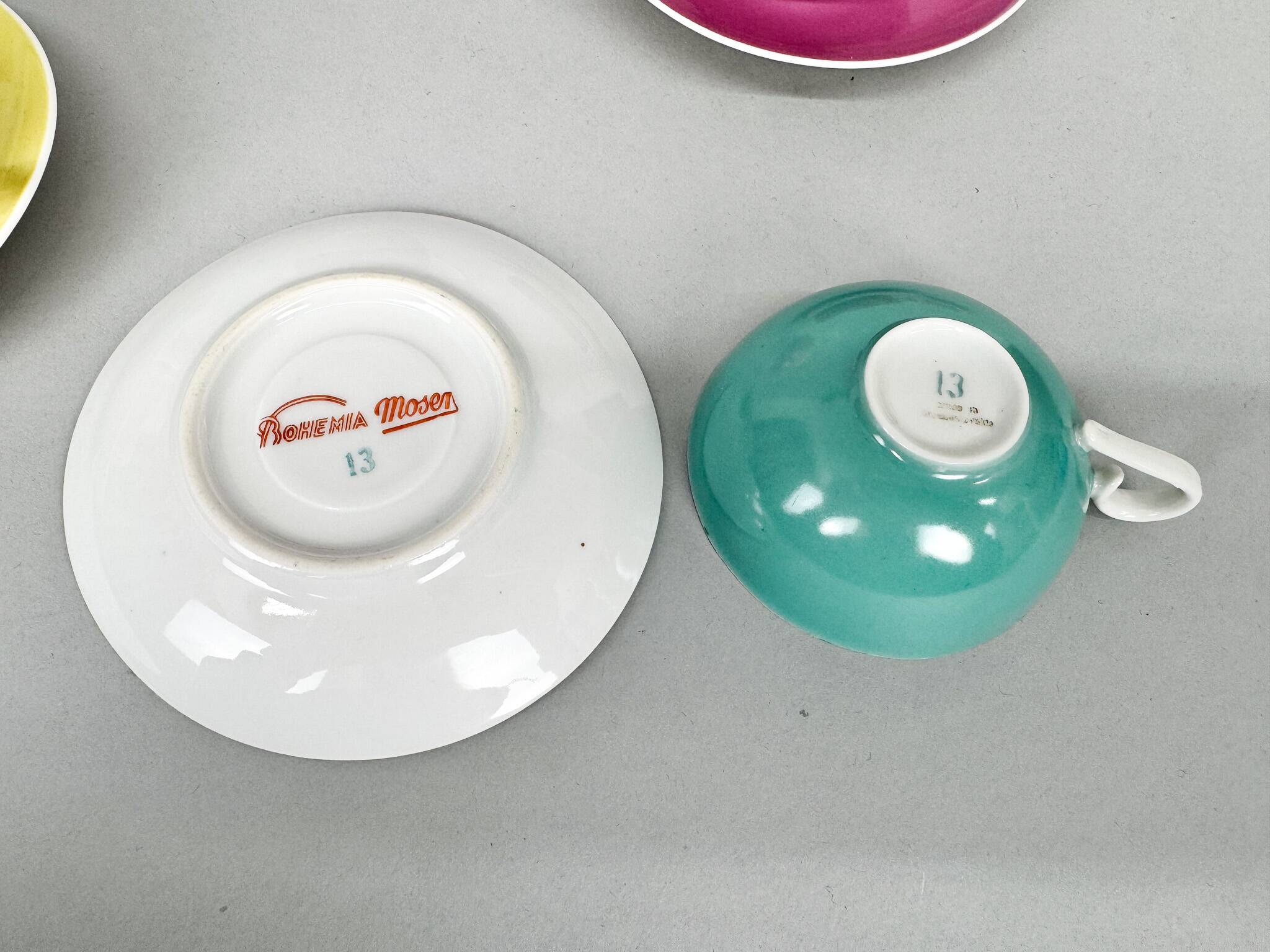 Service à café ou à thé en porcelaine moser, rare, tchécoslovaquie, années 1950, marqué