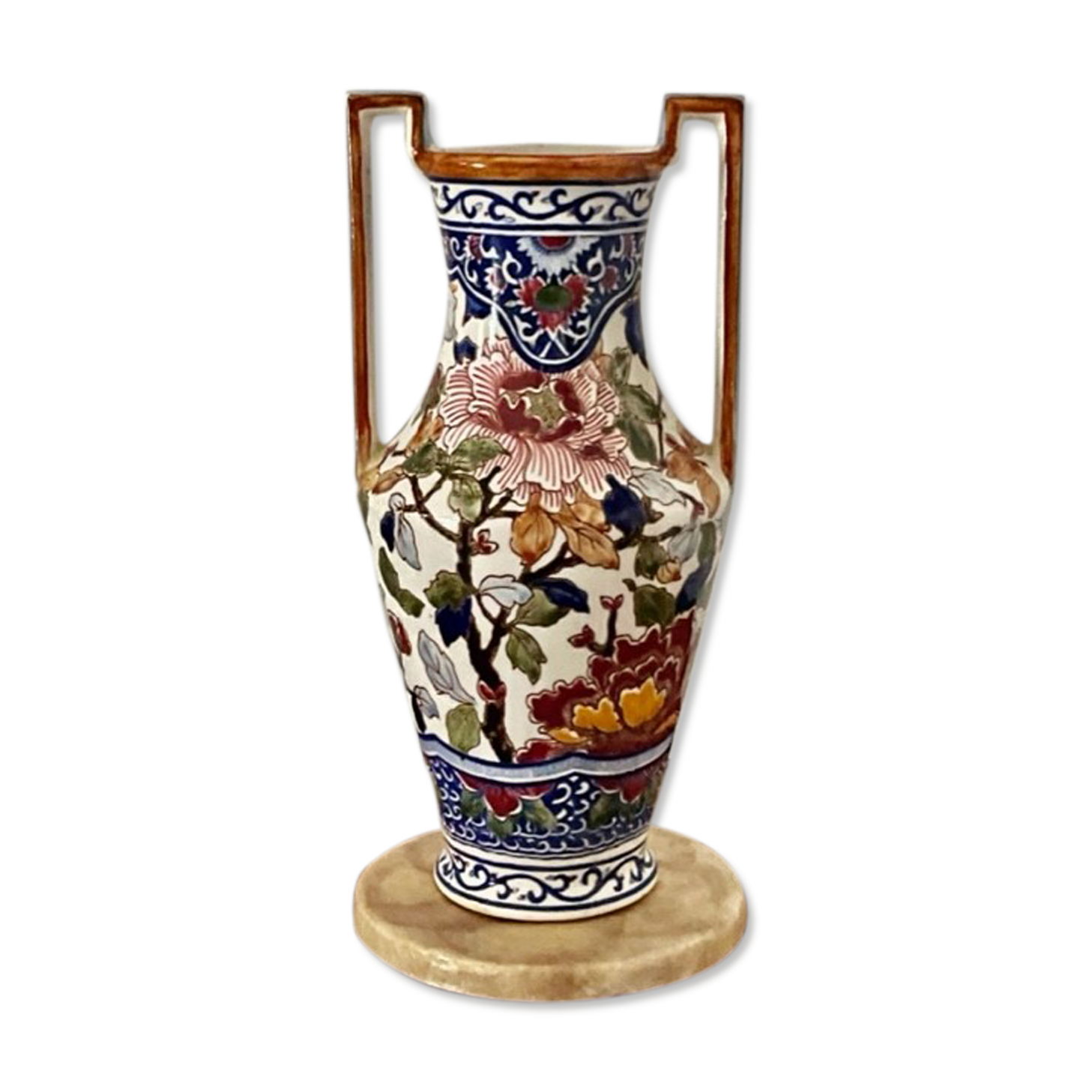 Vase Gien 29 cm "Pivoines", restaurations