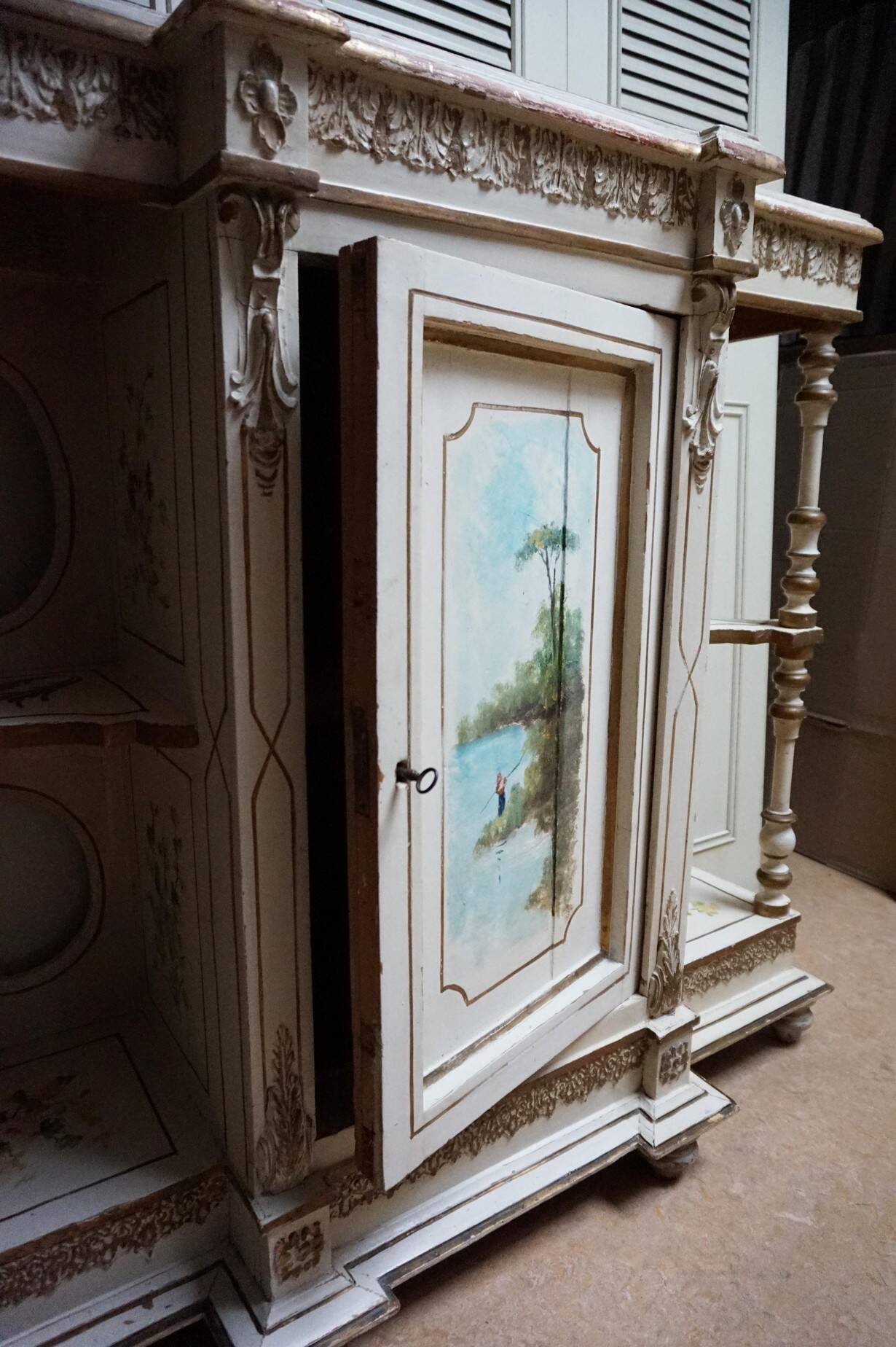 Italian hand-painted Console Table with Mirror and floral painting