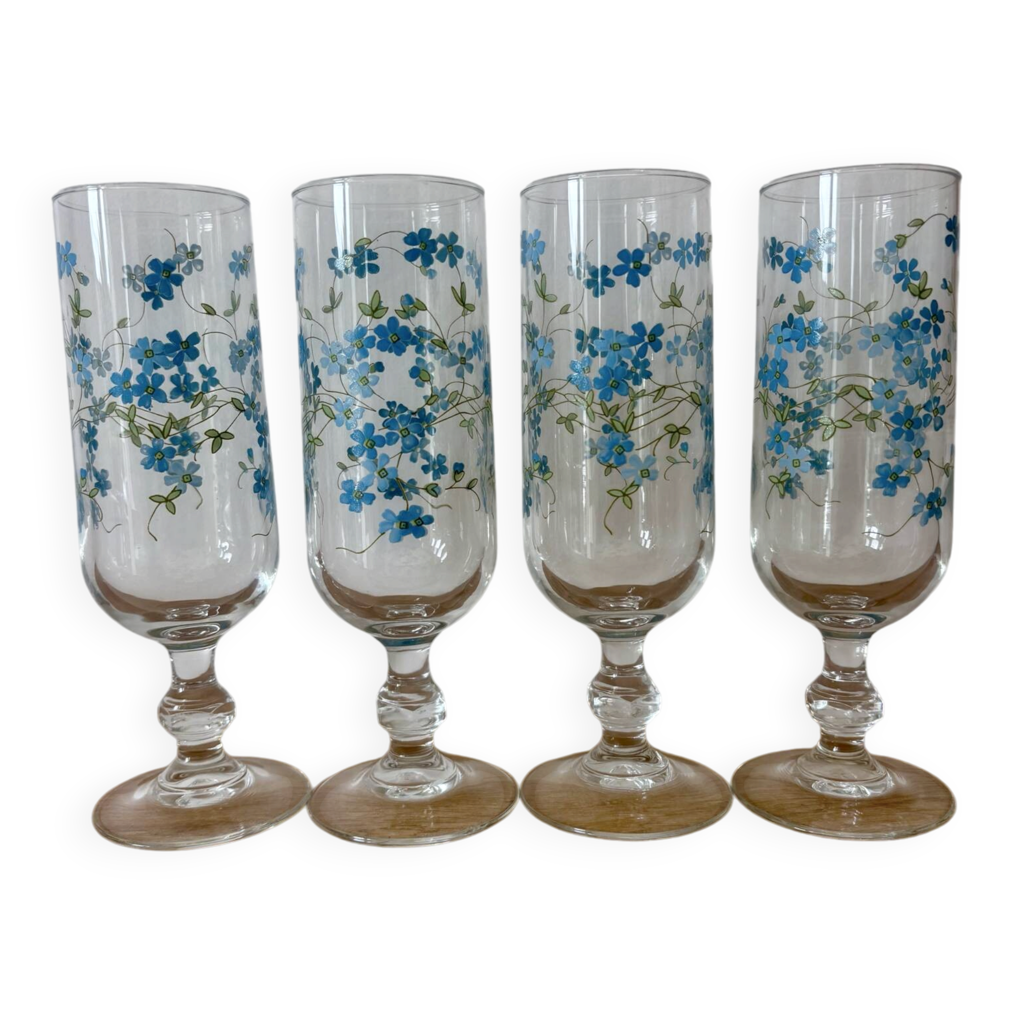 Vintage lot de 4 flûtes Arcopal véronica myosotis