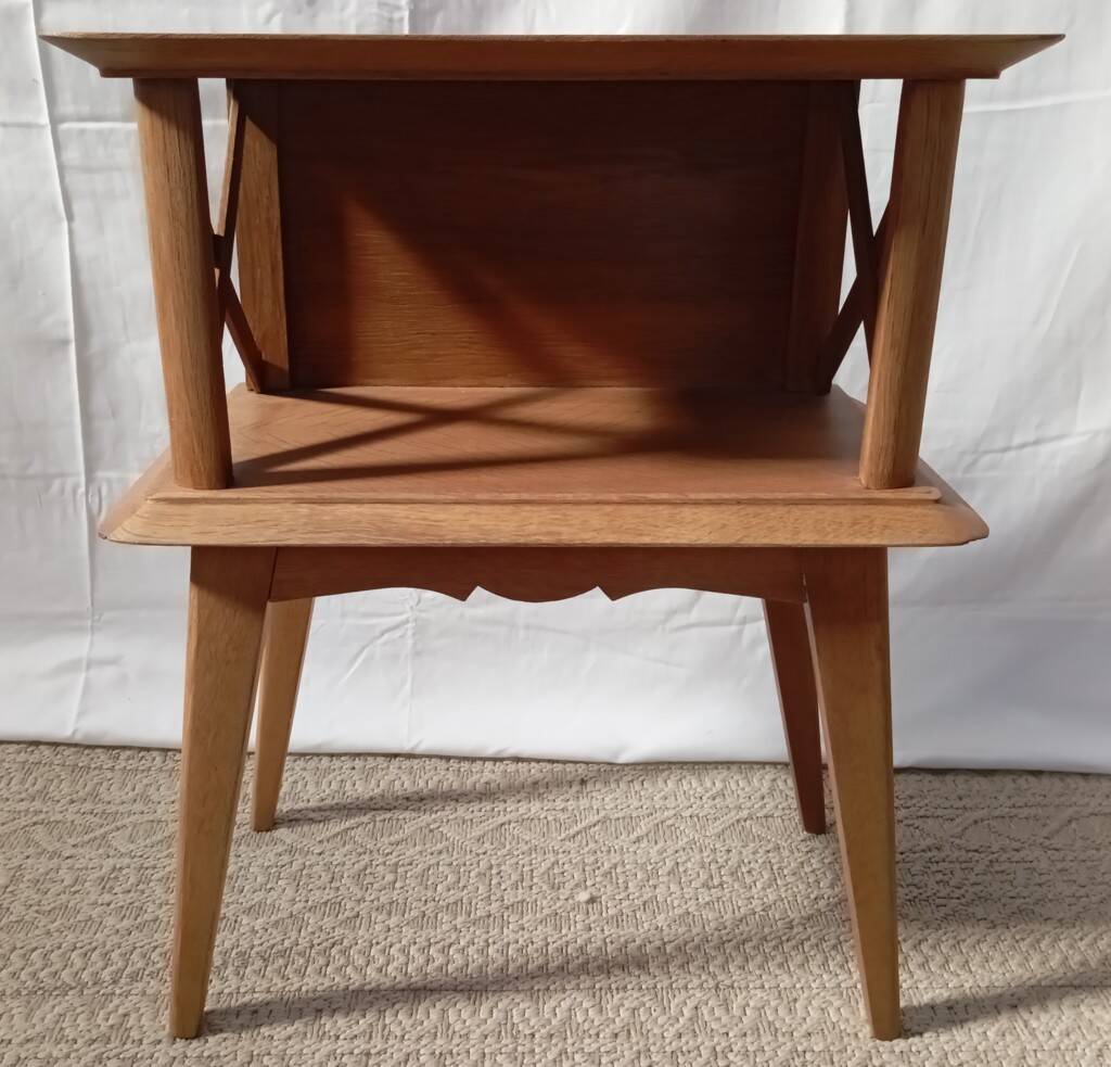 1950s oak bedside table with crossbars