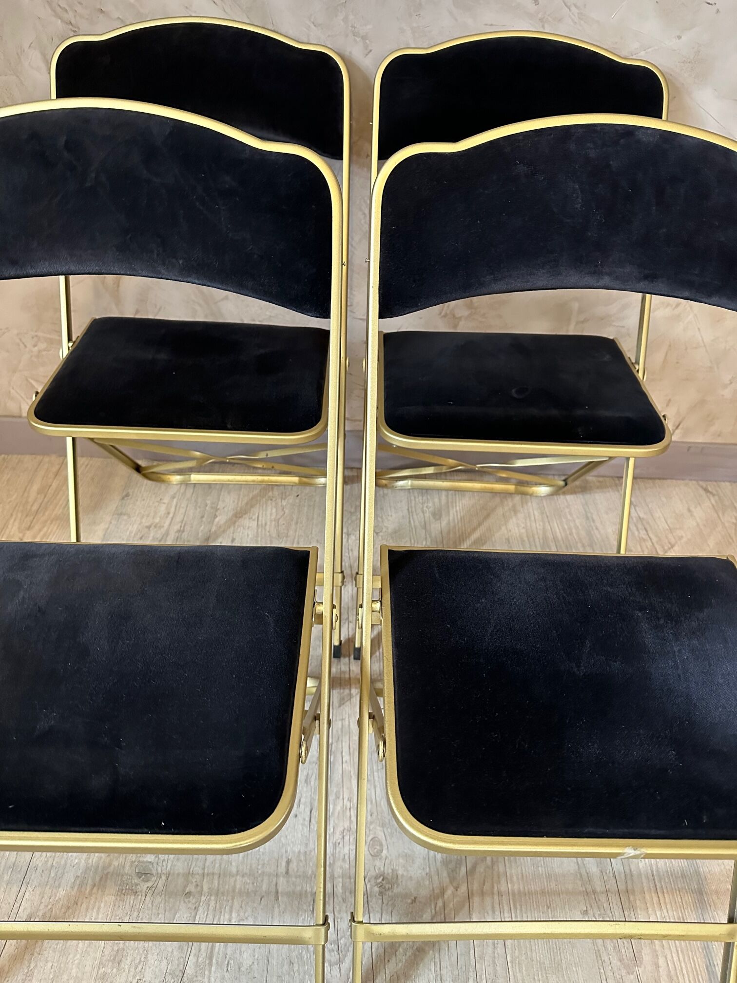 4 velvet and brass chairs