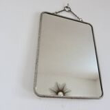 Ancien miroir de barbier ou de coiffeur à chainette vintage, années 40 50