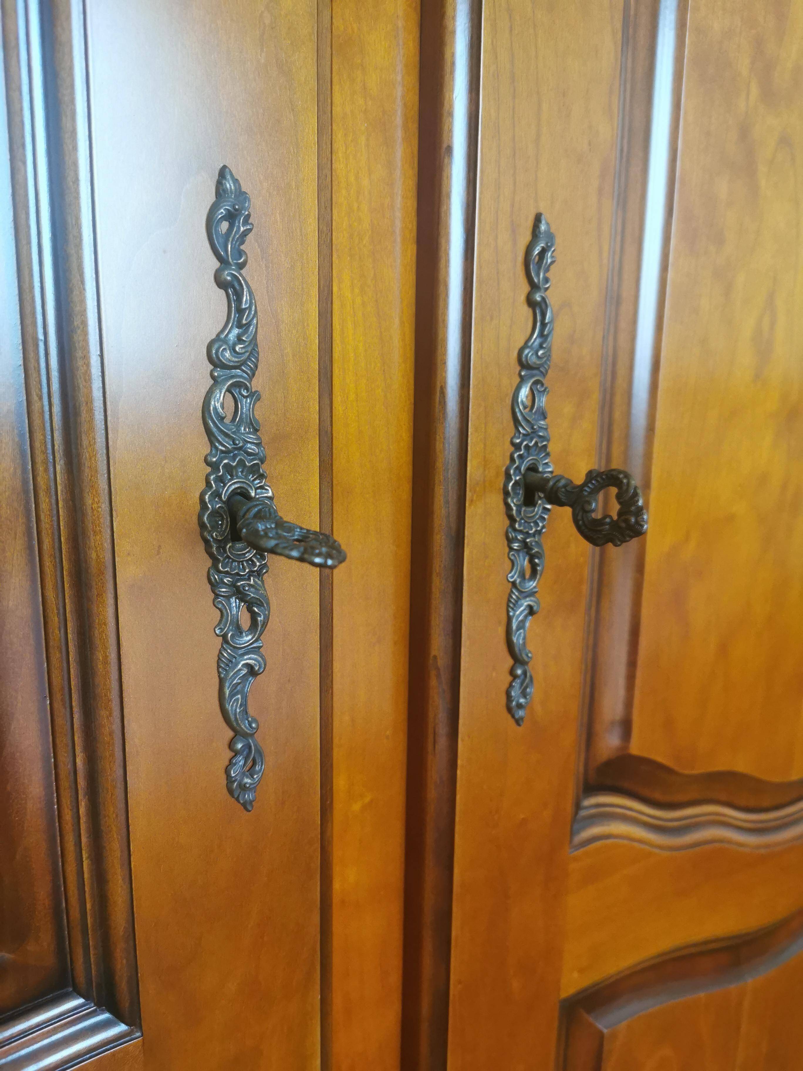 Carved solid cherry wood cabinet