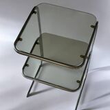 Table d’appoint acier et verre fumé 1970