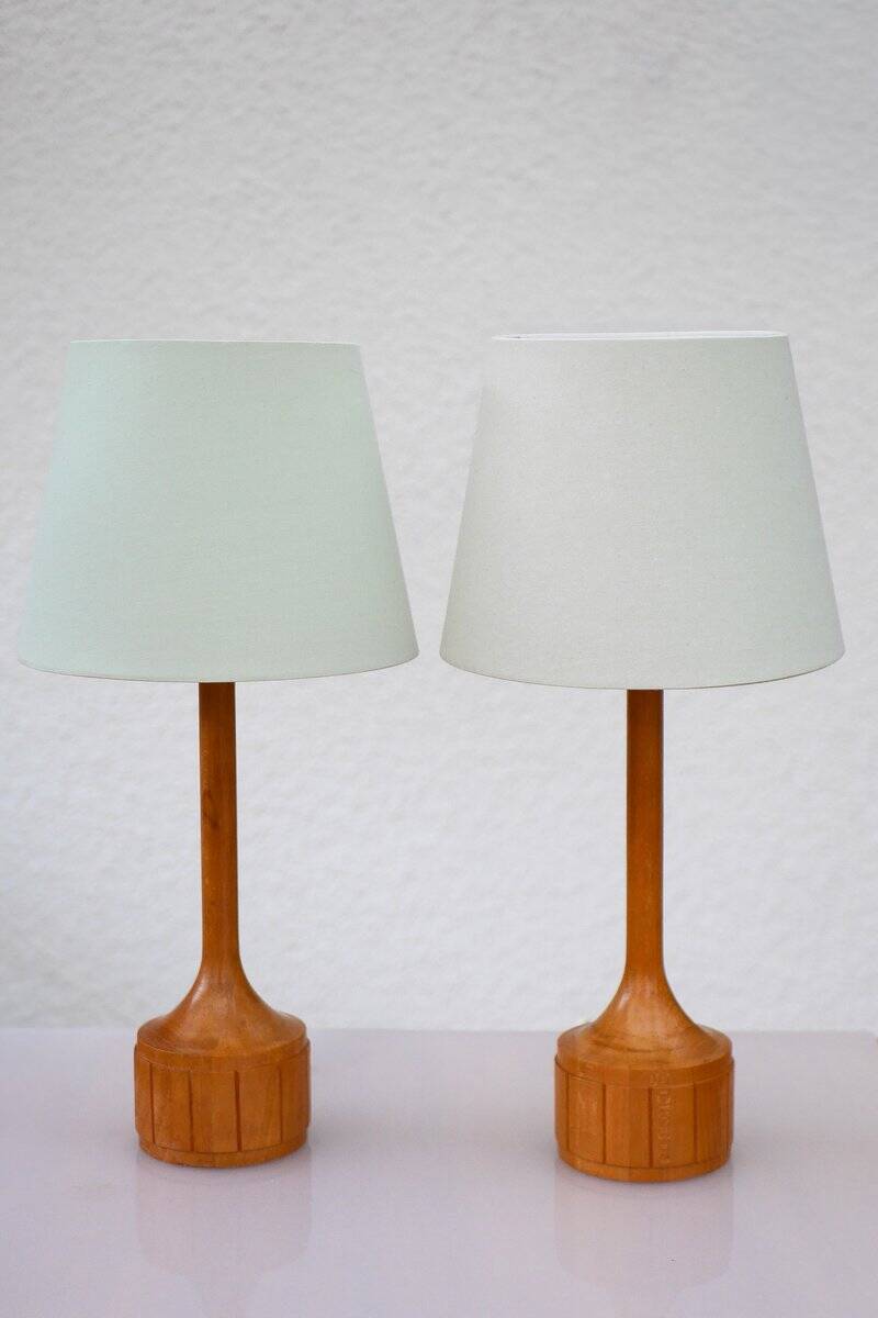 Lampes de table en chêne scandinave d'Elpe, ensemble de 2