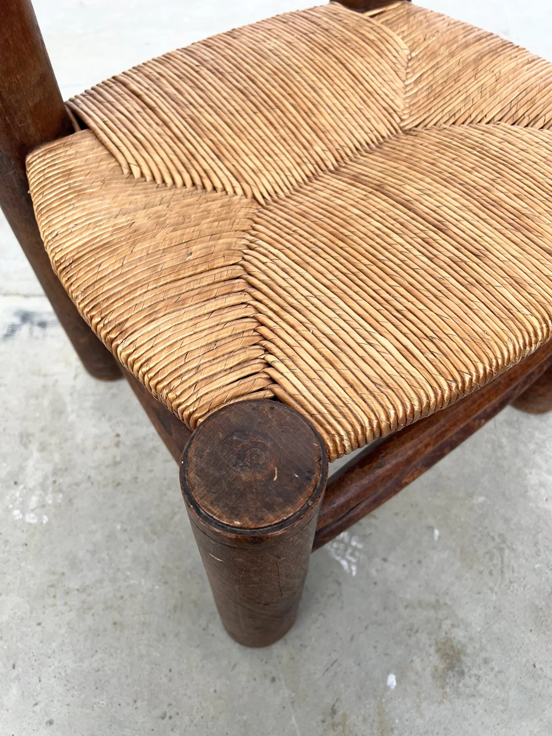 Dudouyt style straw-seated fireplace chair