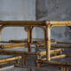 Lot de dix-huit tables basses rotin 1950