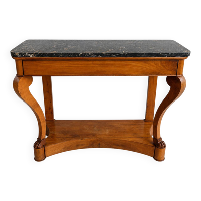 Console française XIXe en merisier et marbre noir, pieds griffes