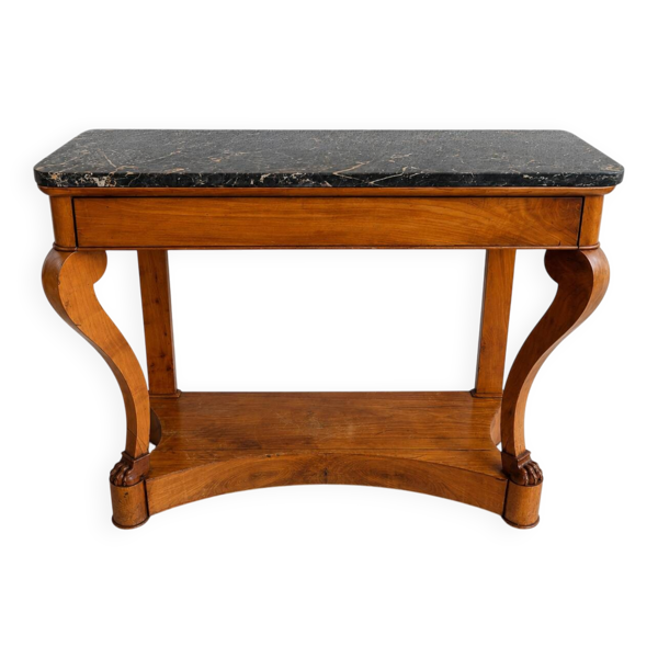 Console française XIXe en merisier et marbre noir, pieds griffes